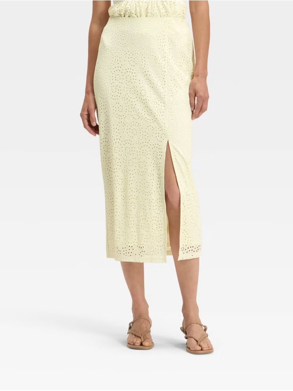 a new day Cream Eyelet Maxi Skirt with Front Slit